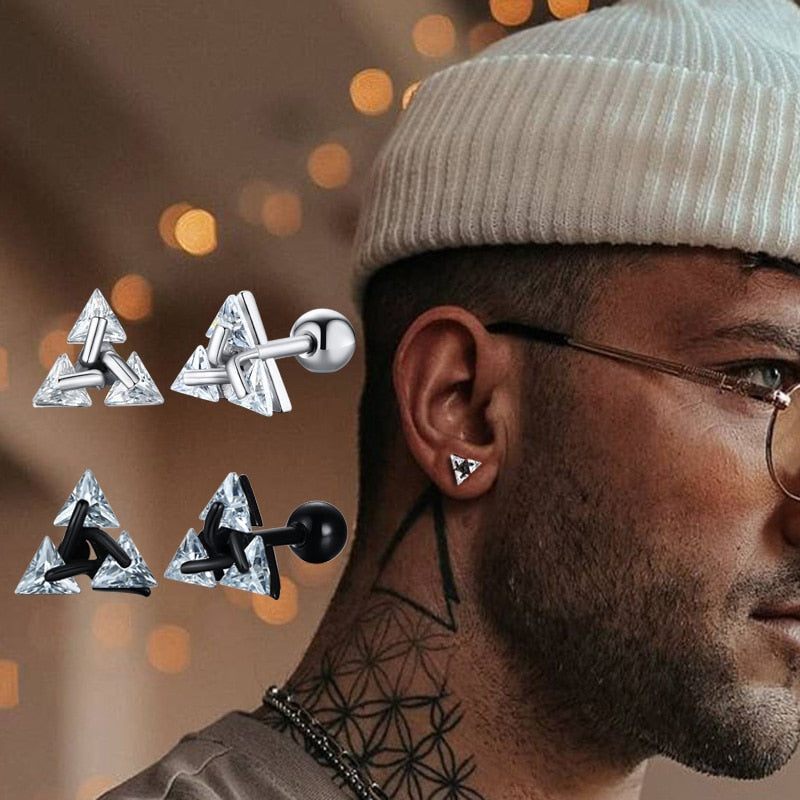 Geometric Triangle Studs, Luminia 925 Silver Earrings For Daily Wear