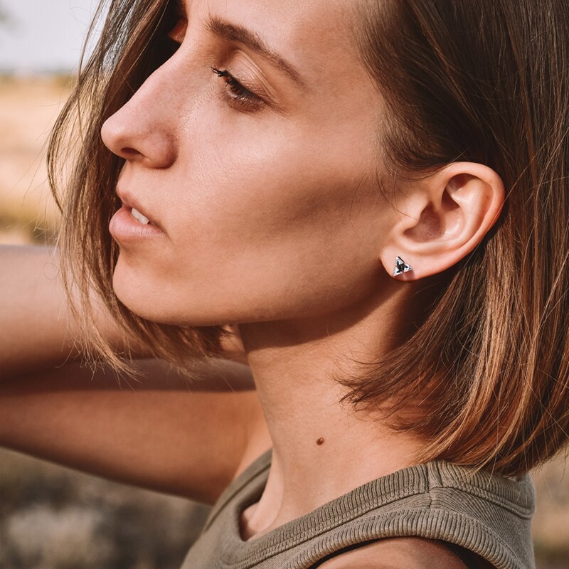 Geometric Triangle Studs, Luminia 925 Silver Earrings For Daily Wear