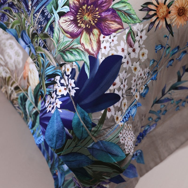 Parure de housse de couette, motif floral et oiseaux Aurelia, coton égyptien