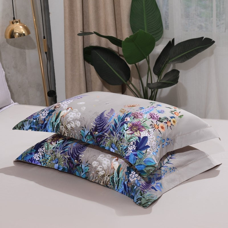 Parure de housse de couette, motif floral et oiseaux Aurelia, coton égyptien