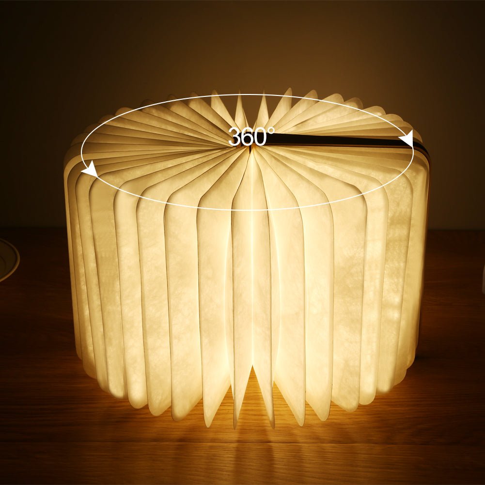 Lámpara de lectura plegable con acabado de madera cálida, lámpara LED de mesita de noche inalámbrica