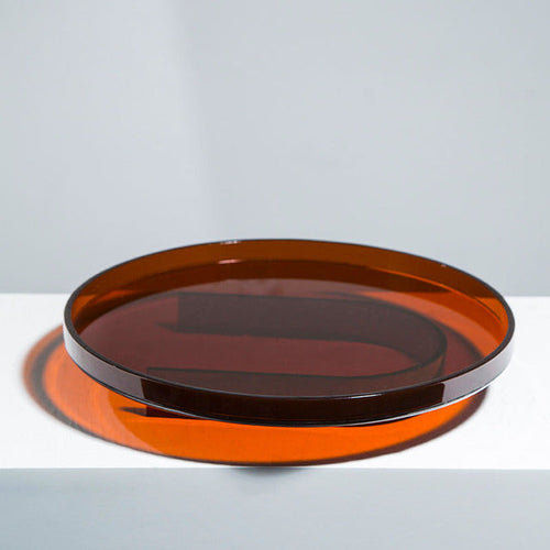 Acrylic Display Tray, Round Or Rectangular, Amber Vanity Organizer