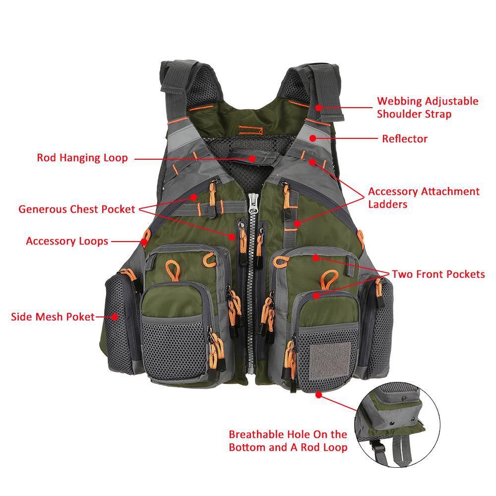 Castaway Angler-Weste mit 11 Taschen zum Angeln im Kajak, Fliegen- und Kanufischen