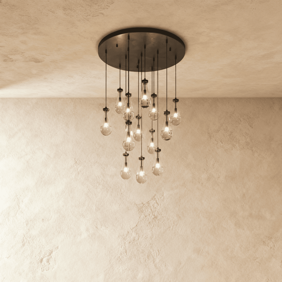 AquaLume Raindrop Glass Chandelier with Underwater Glow and Metal Frame