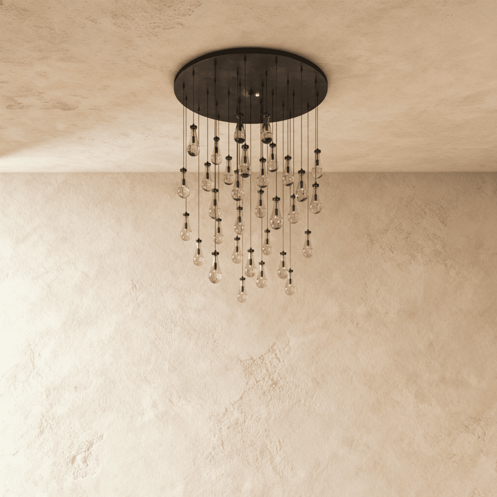 AquaLume Raindrop Glass Chandelier with Underwater Glow and Metal Frame