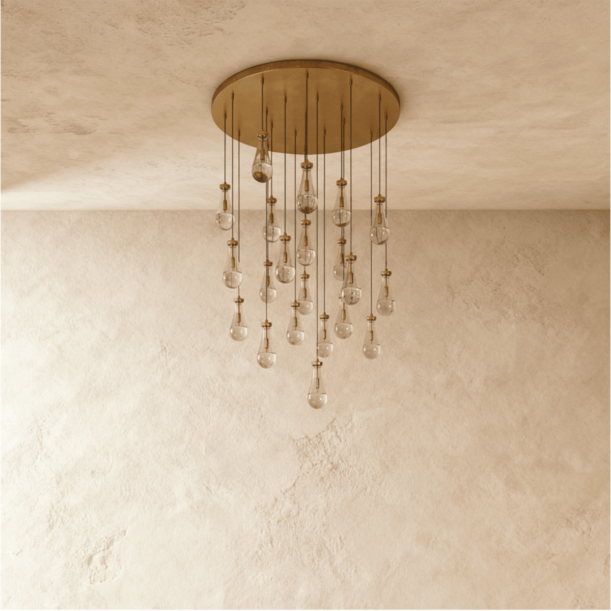 AquaLume Raindrop Glass Chandelier with Underwater Glow and Metal Frame