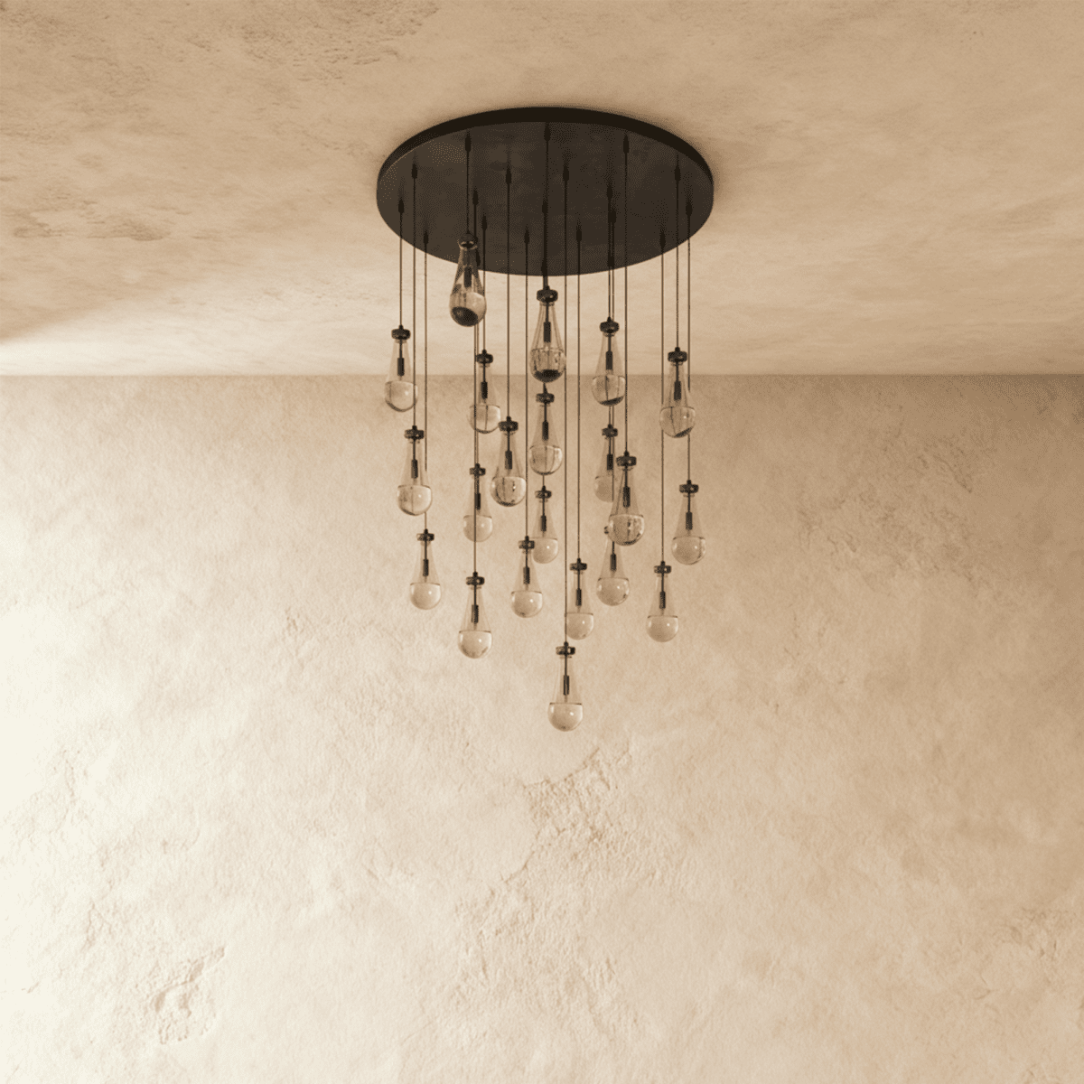 AquaLume Raindrop Glass Chandelier with Underwater Glow and Metal Frame