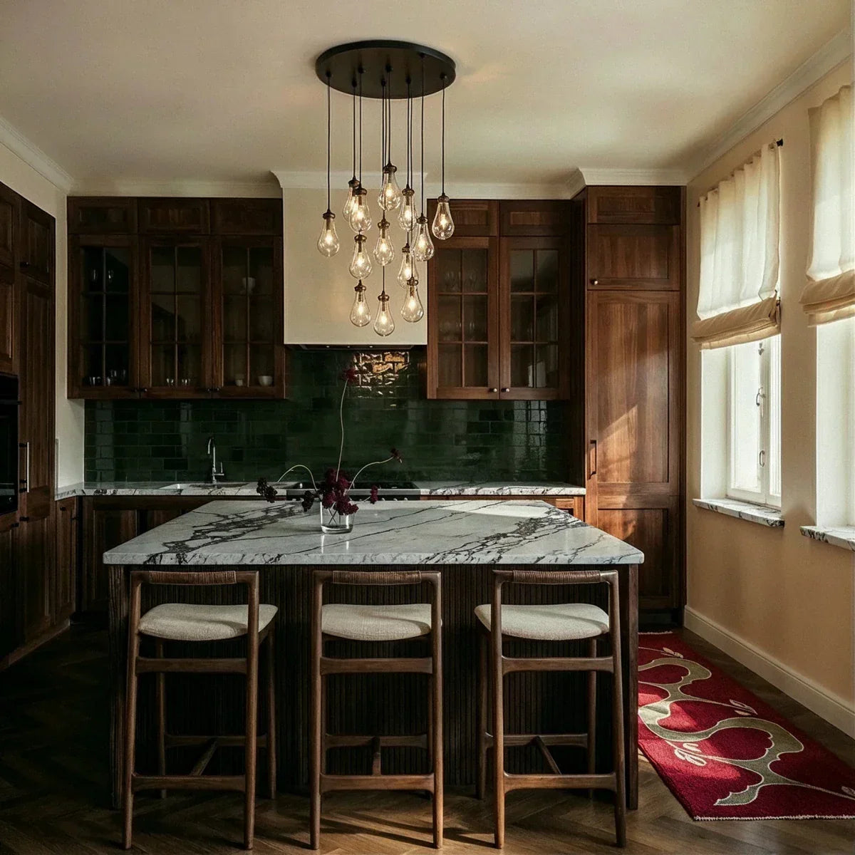 AquaLume Raindrop Glass Chandelier with Underwater Glow and Metal Frame