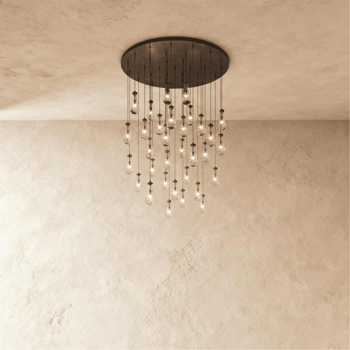AquaLume Raindrop Glass Chandelier with Underwater Glow and Metal Frame