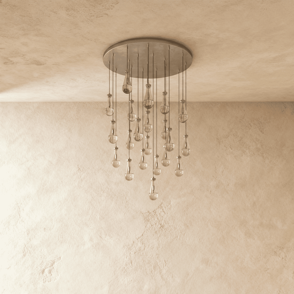 AquaLume Raindrop Glass Chandelier with Underwater Glow and Metal Frame