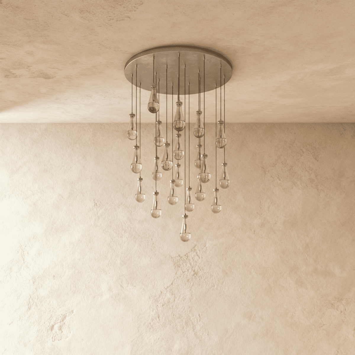 AquaLume Raindrop Glass Chandelier with Underwater Glow and Metal Frame