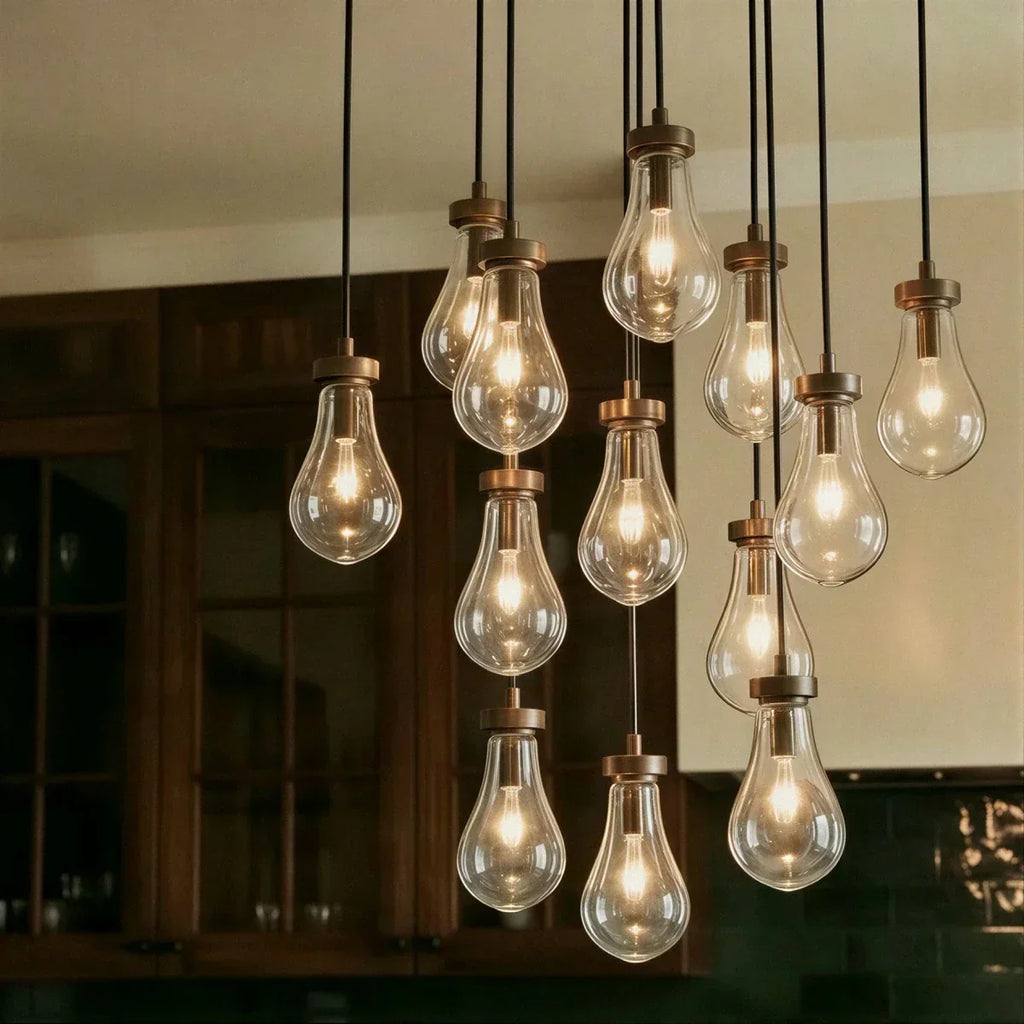 AquaLume Raindrop Glass Chandelier with Underwater Glow and Metal Frame