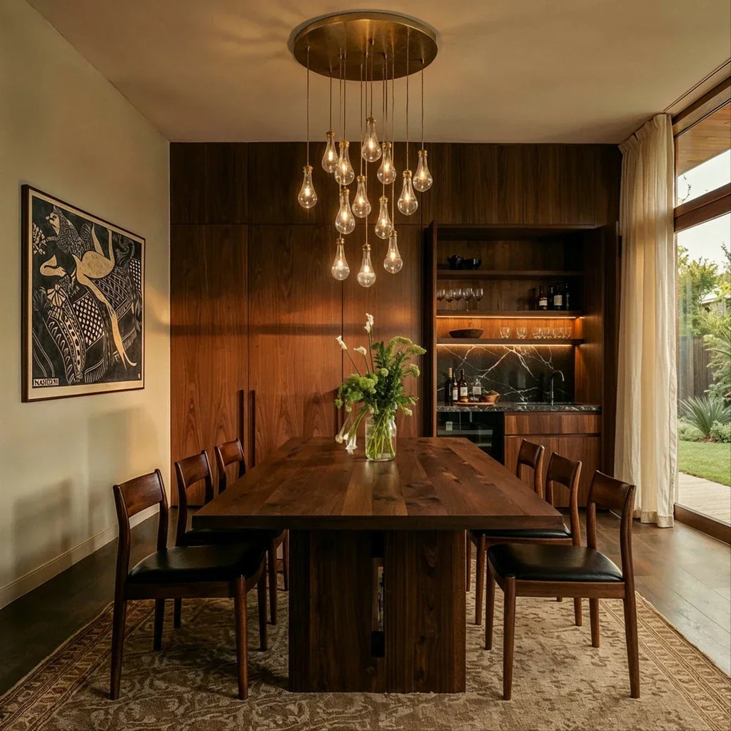 AquaLume Raindrop Glass Chandelier with Underwater Glow and Metal Frame
