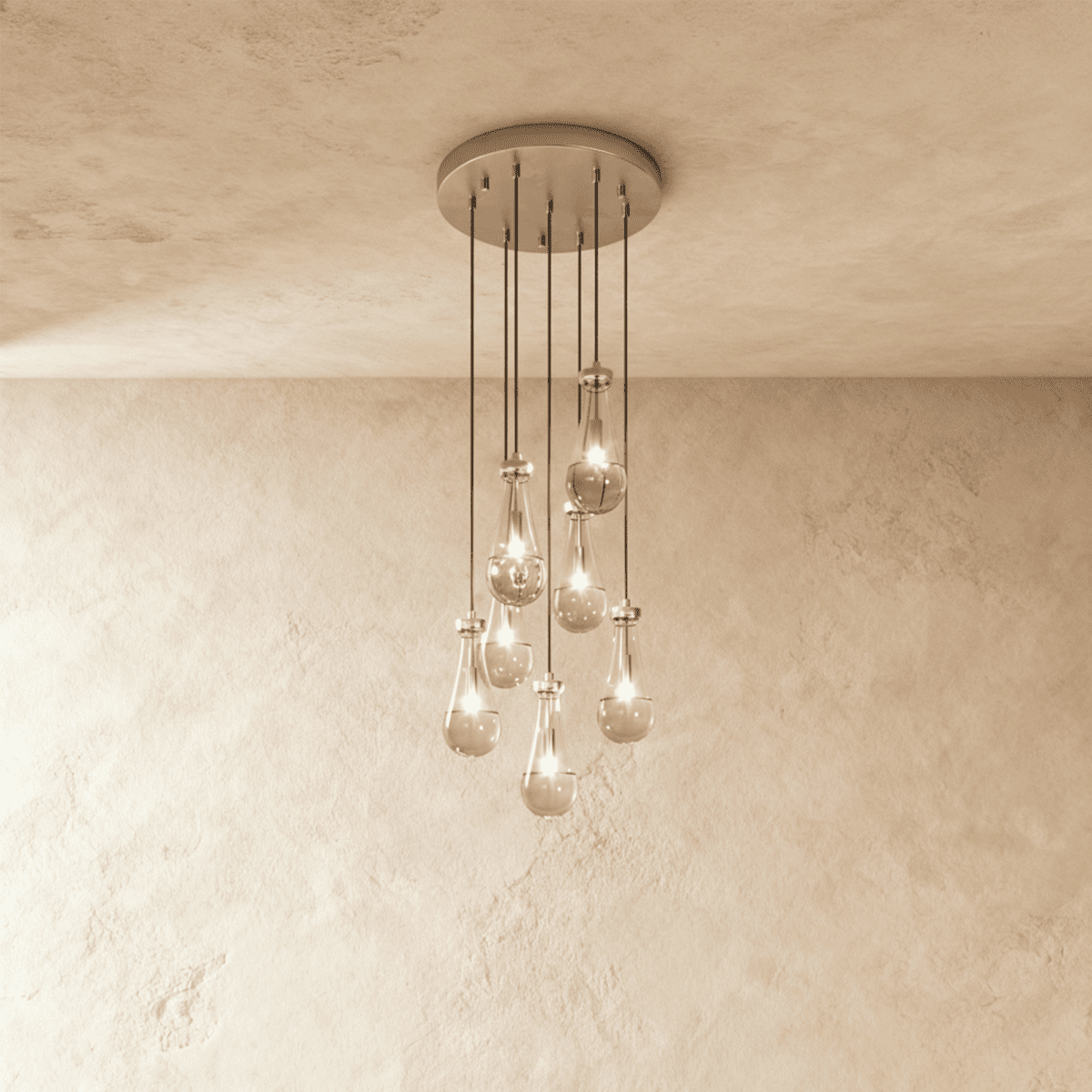 AquaLume Raindrop Glass Chandelier with Underwater Glow and Metal Frame