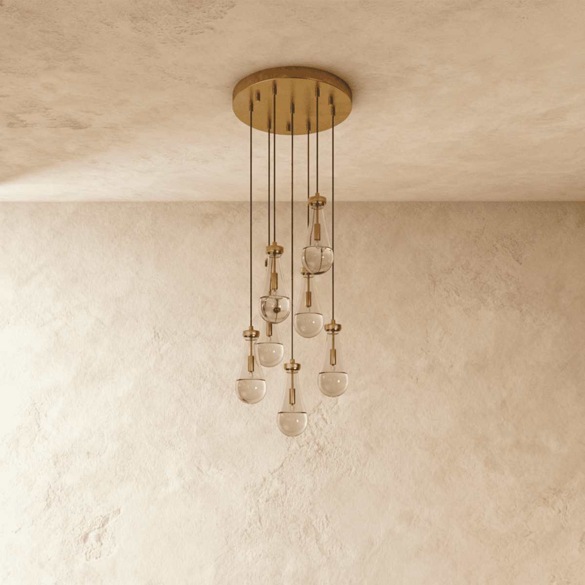 AquaLume Raindrop Glass Chandelier with Underwater Glow and Metal Frame