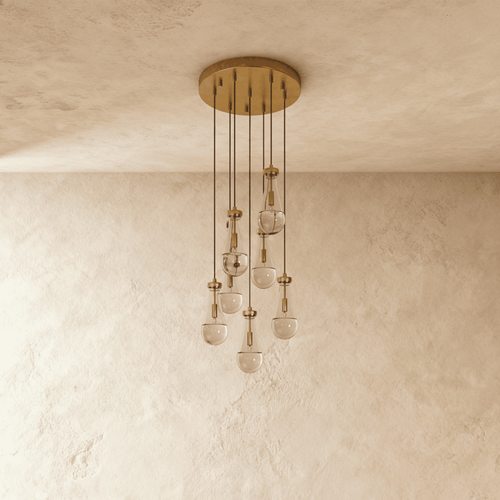 AquaLume Raindrop Glass Chandelier with Underwater Glow and Metal Frame