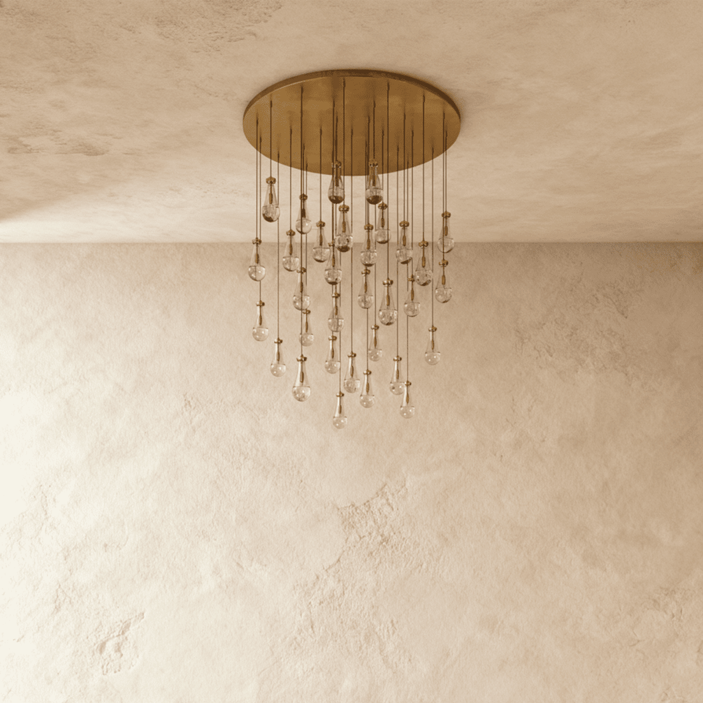 AquaLume Raindrop Glass Chandelier with Underwater Glow and Metal Frame