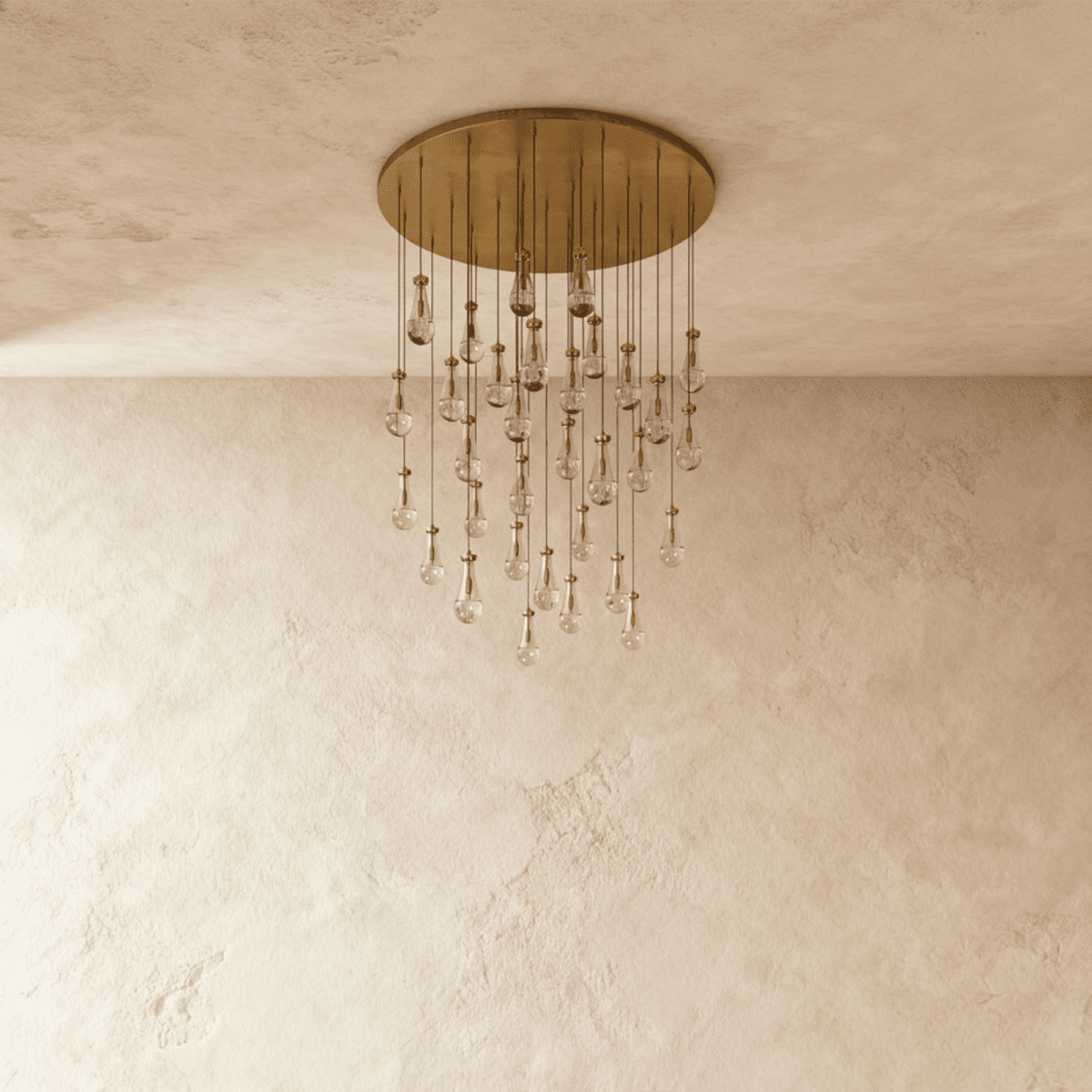 AquaLume Raindrop Glass Chandelier with Underwater Glow and Metal Frame