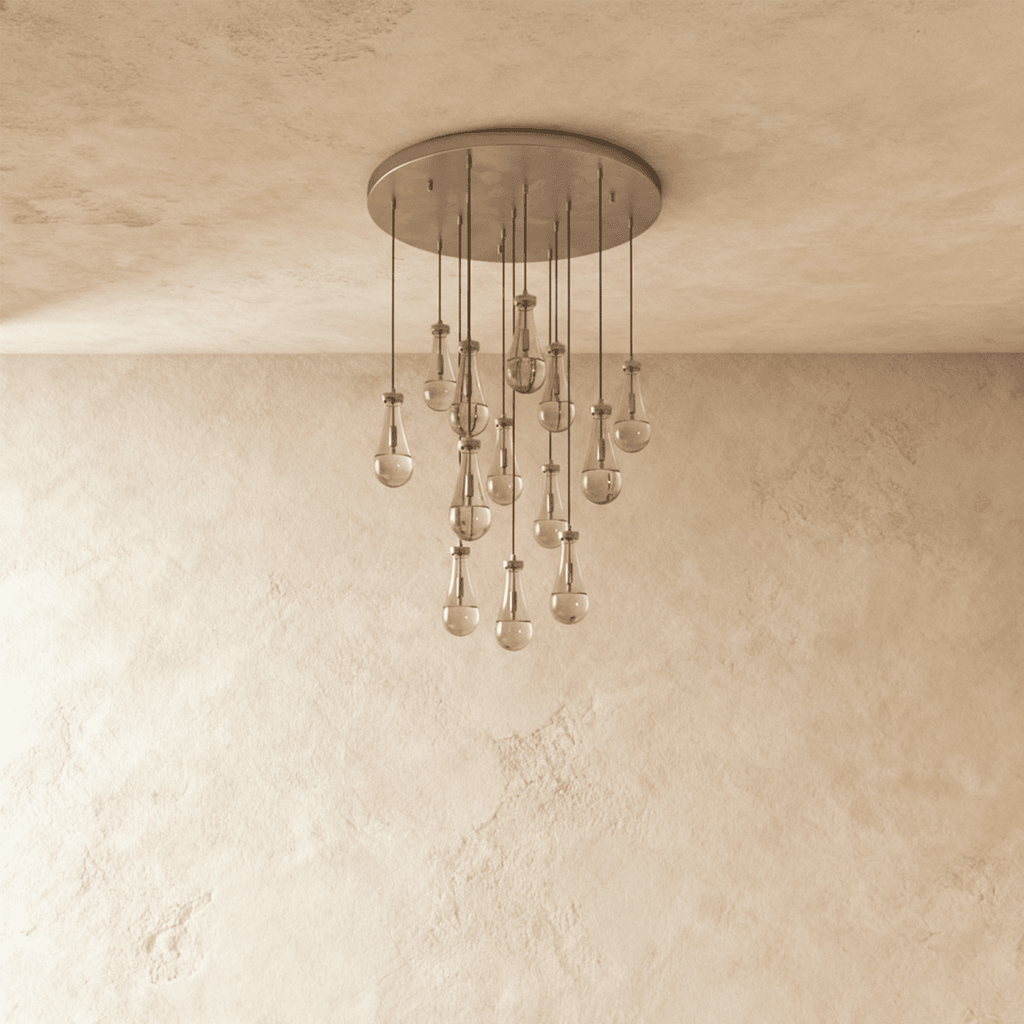 AquaLume Raindrop Glass Chandelier with Underwater Glow and Metal Frame