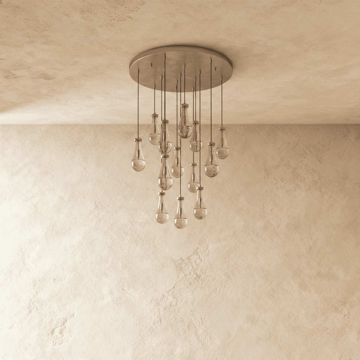 AquaLume Raindrop Glass Chandelier with Underwater Glow and Metal Frame