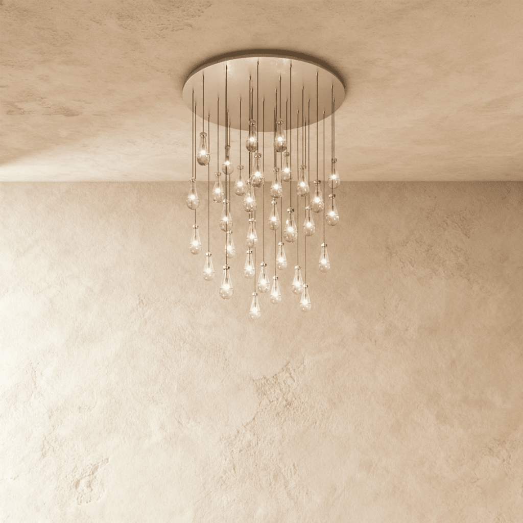 AquaLume Raindrop Glass Chandelier with Underwater Glow and Metal Frame