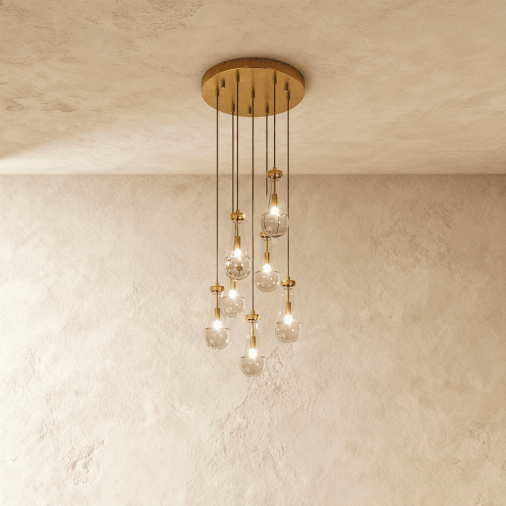 AquaLume Raindrop Glass Chandelier with Underwater Glow and Metal Frame