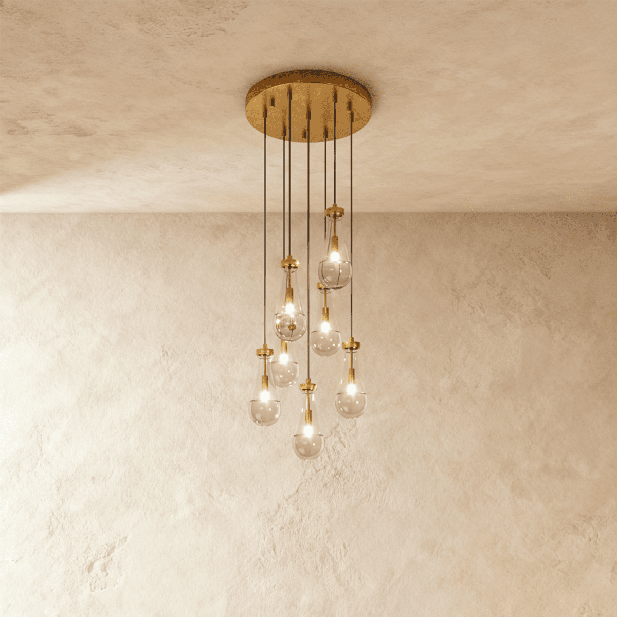 AquaLume Raindrop Glass Chandelier with Underwater Glow and Metal Frame
