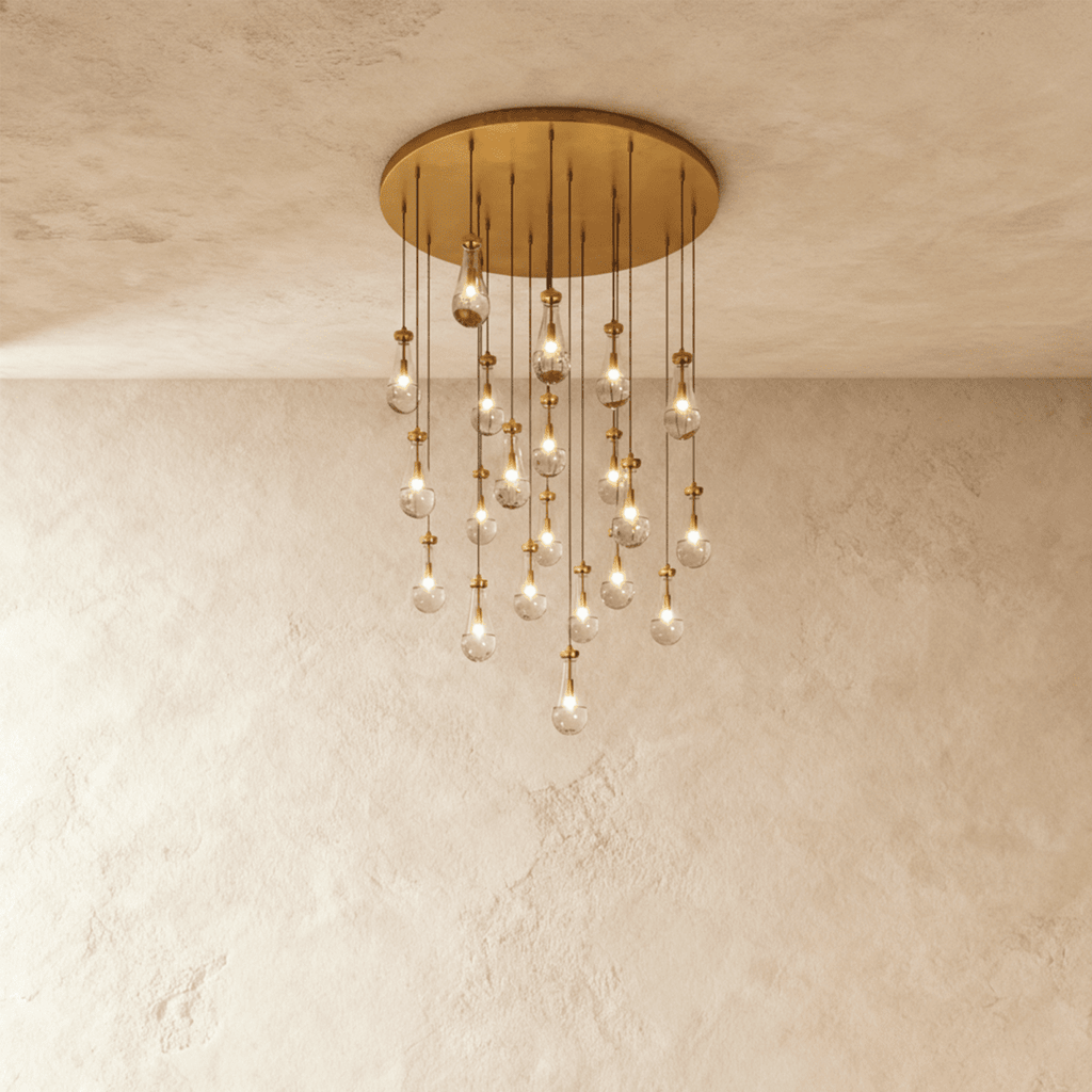 AquaLume Raindrop Glass Chandelier with Underwater Glow and Metal Frame