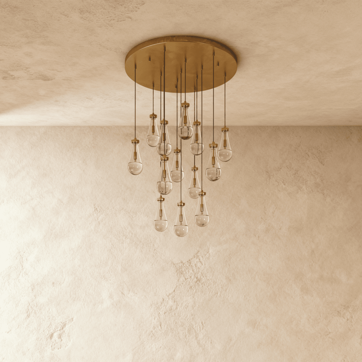 AquaLume Raindrop Glass Chandelier with Underwater Glow and Metal Frame
