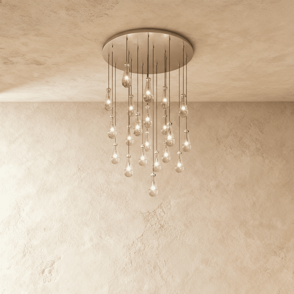 AquaLume Raindrop Glass Chandelier with Underwater Glow and Metal Frame