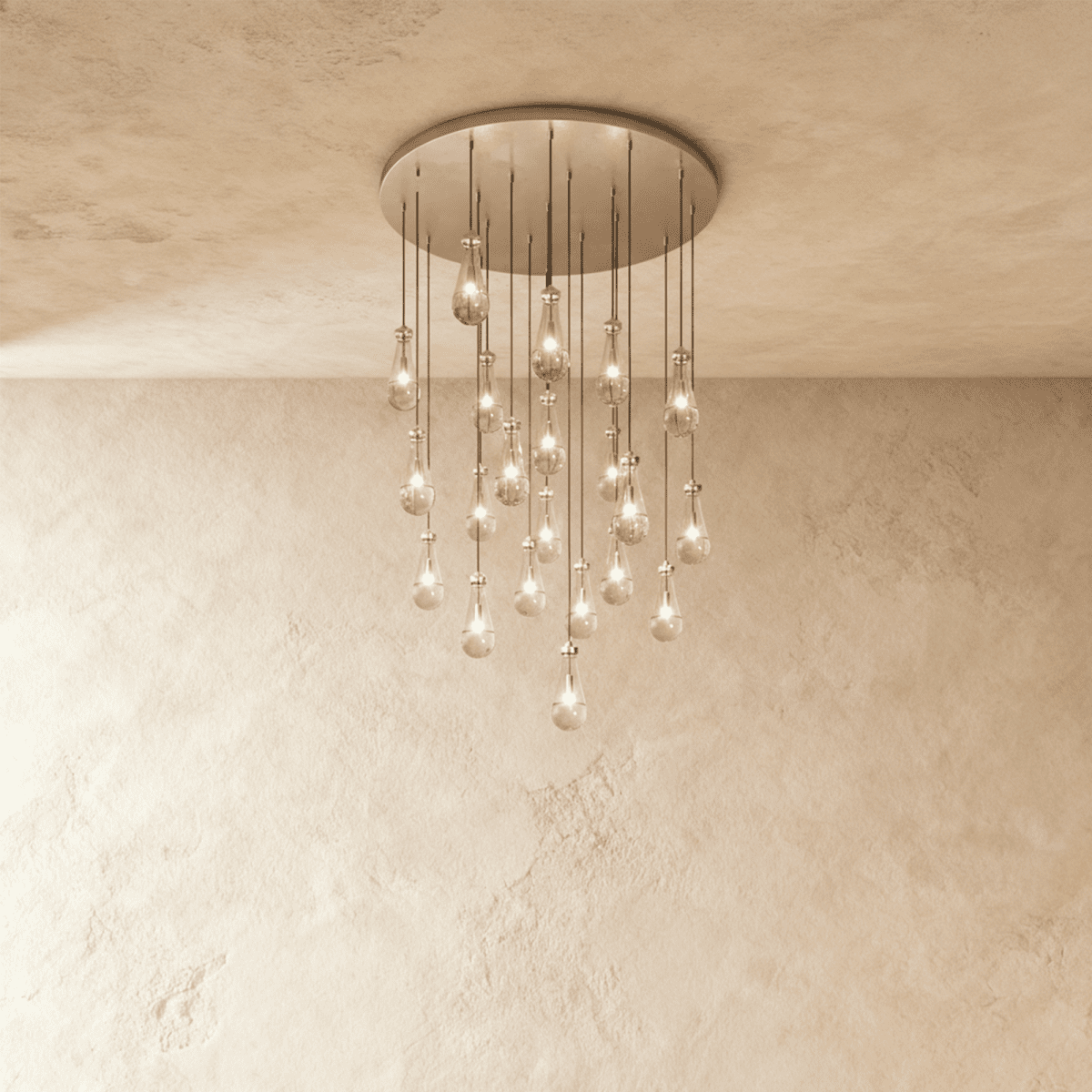 AquaLume Raindrop Glass Chandelier with Underwater Glow and Metal Frame