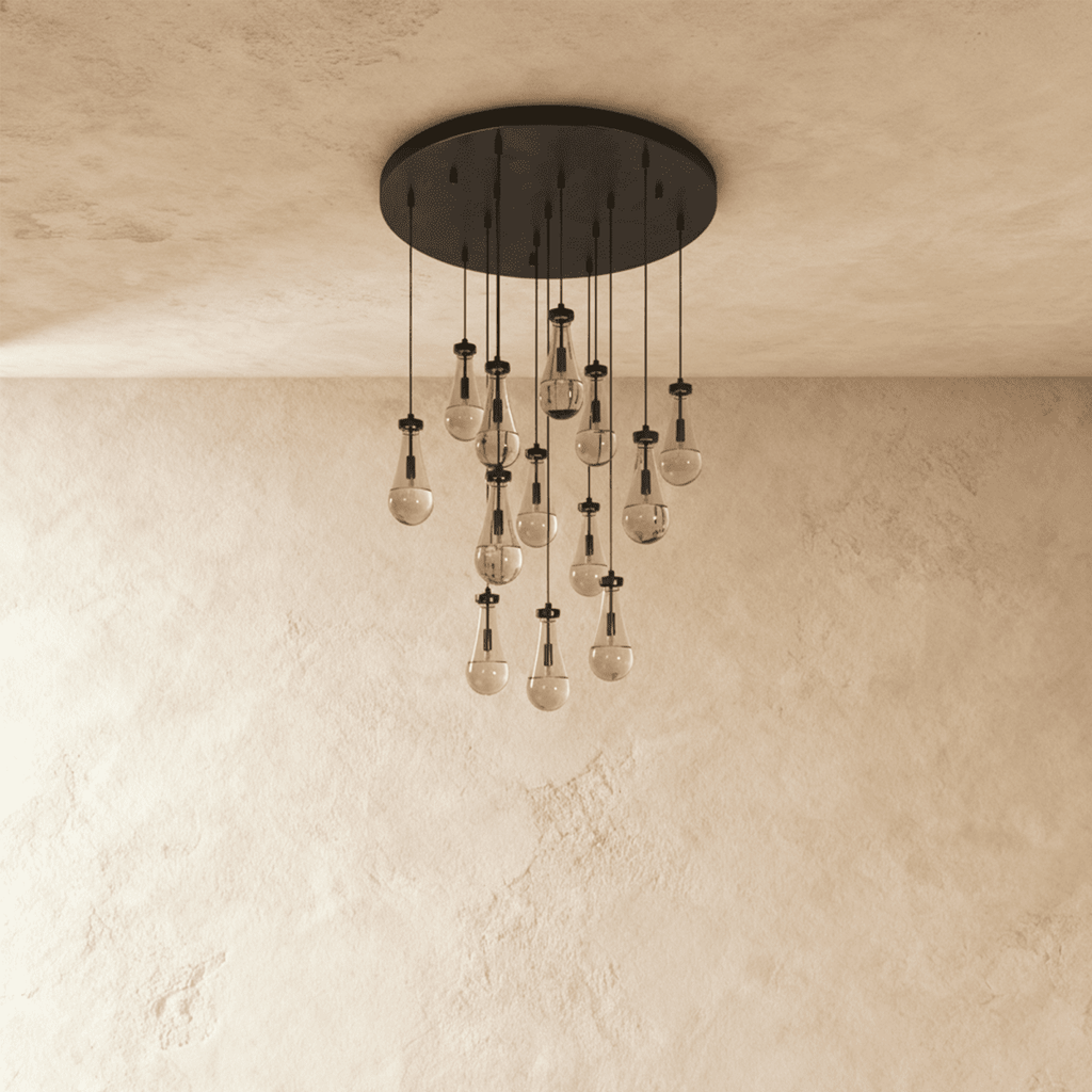 AquaLume Raindrop Glass Chandelier with Underwater Glow and Metal Frame
