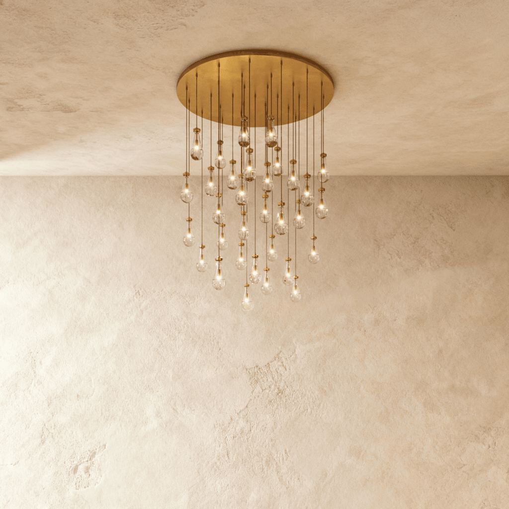 AquaLume Raindrop Glass Chandelier with Underwater Glow and Metal Frame