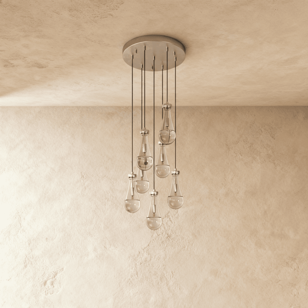 AquaLume Raindrop Glass Chandelier with Underwater Glow and Metal Frame