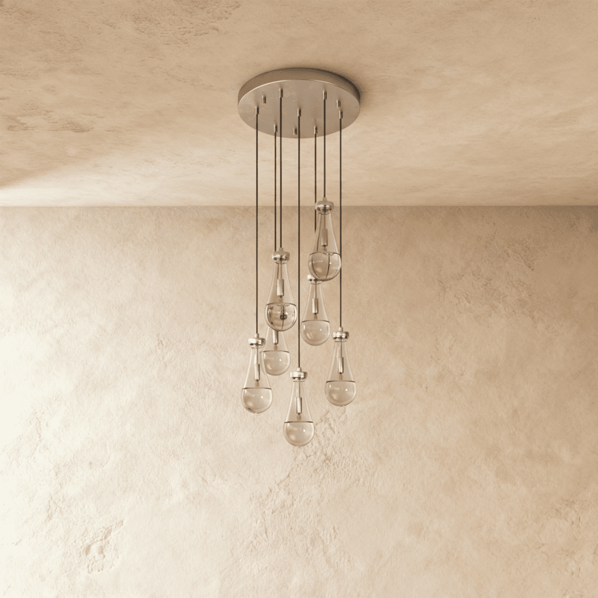 AquaLume Raindrop Glass Chandelier with Underwater Glow and Metal Frame