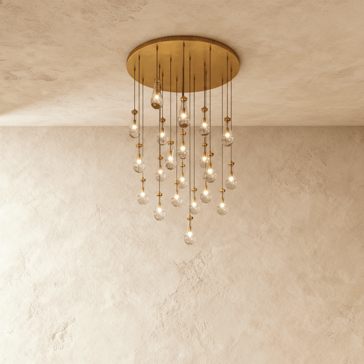AquaLume Raindrop Glass Chandelier with Underwater Glow and Metal Frame