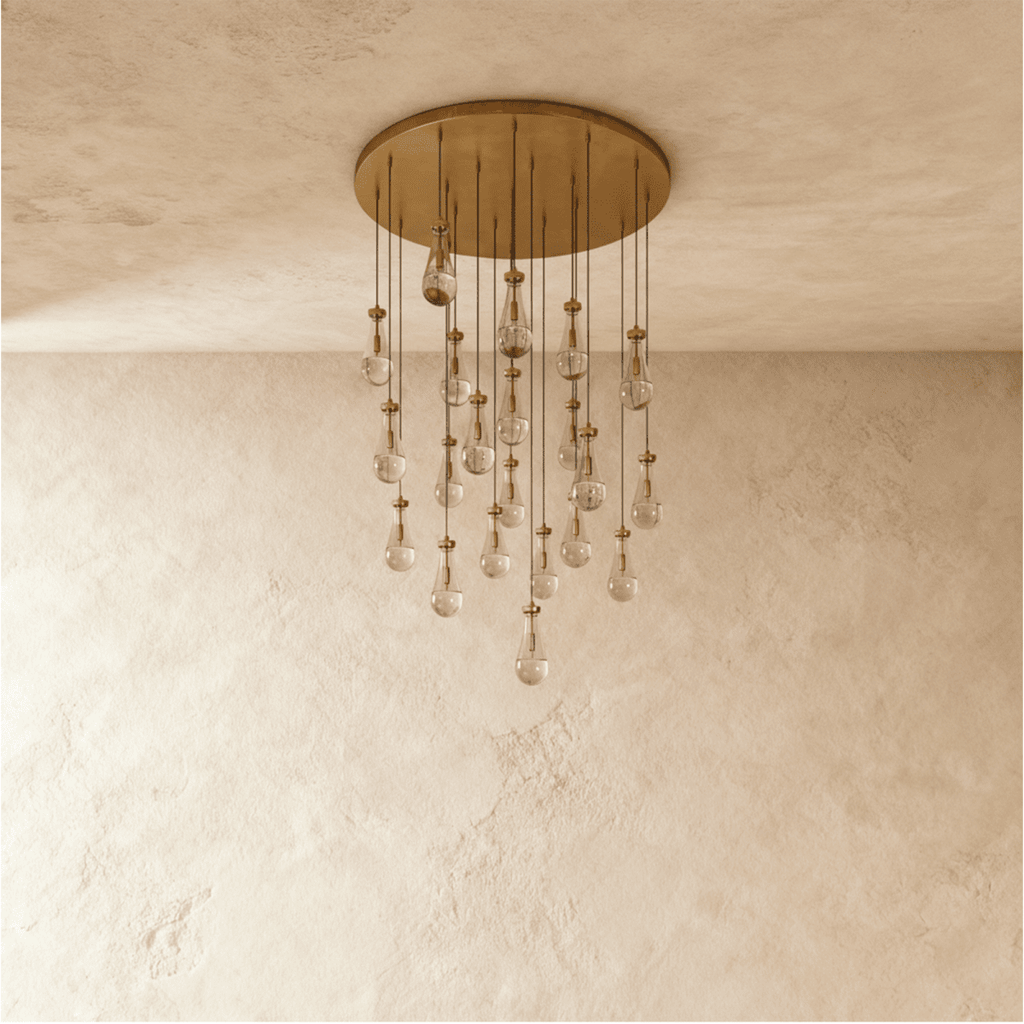 AquaLume Raindrop Glass Chandelier with Underwater Glow and Metal Frame