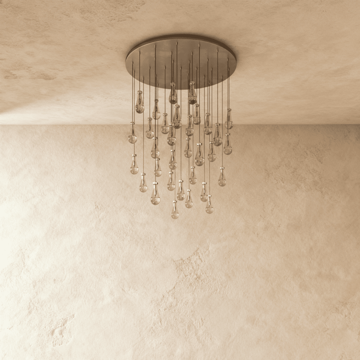 AquaLume Raindrop Glass Chandelier with Underwater Glow and Metal Frame