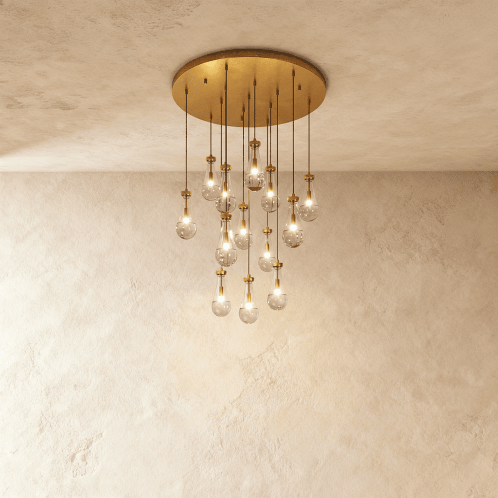 AquaLume Raindrop Glass Chandelier with Underwater Glow and Metal Frame