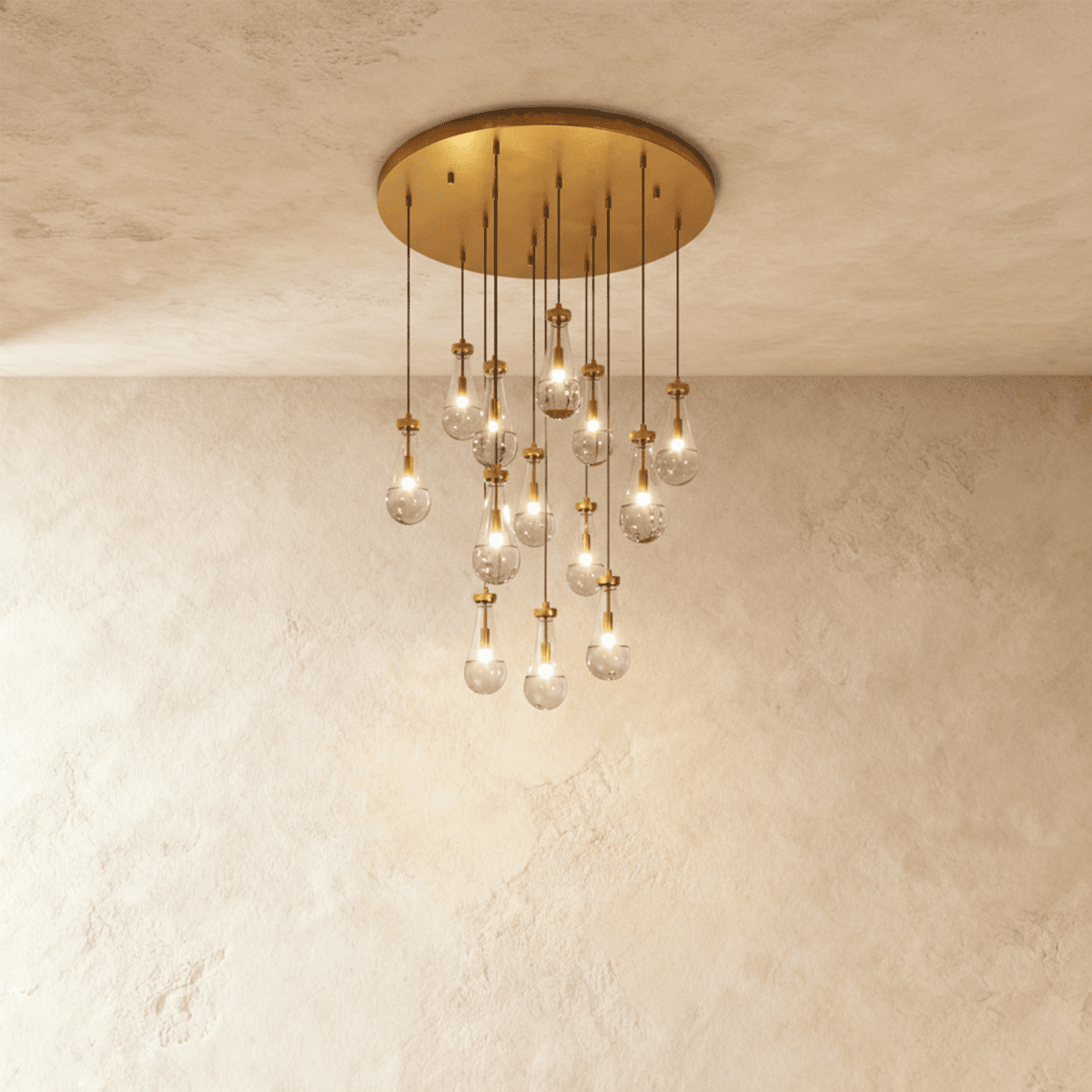 AquaLume Raindrop Glass Chandelier with Underwater Glow and Metal Frame