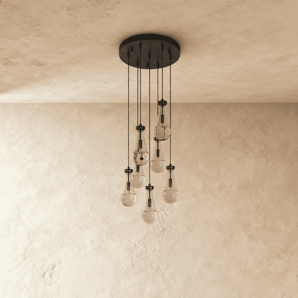 AquaLume Raindrop Glass Chandelier with Underwater Glow and Metal Frame