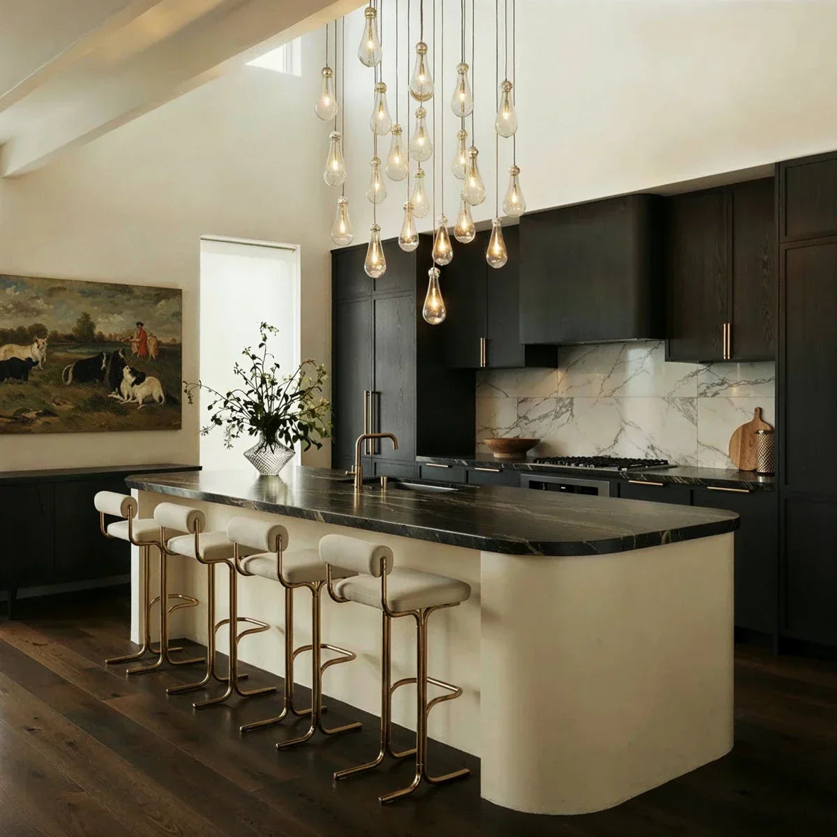 AquaLume Raindrop Glass Chandelier with Underwater Glow and Metal Frame