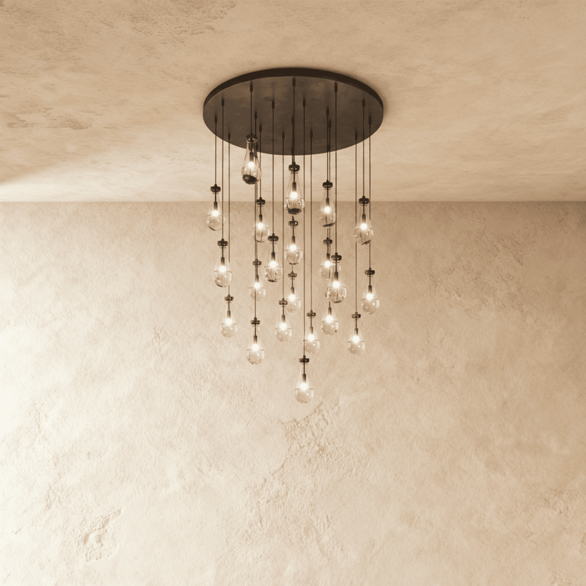AquaLume Raindrop Glass Chandelier with Underwater Glow and Metal Frame