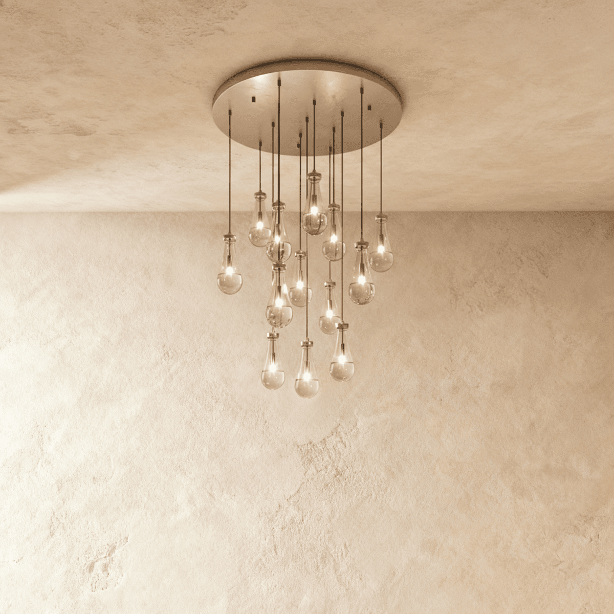 AquaLume Raindrop Glass Chandelier with Underwater Glow and Metal Frame