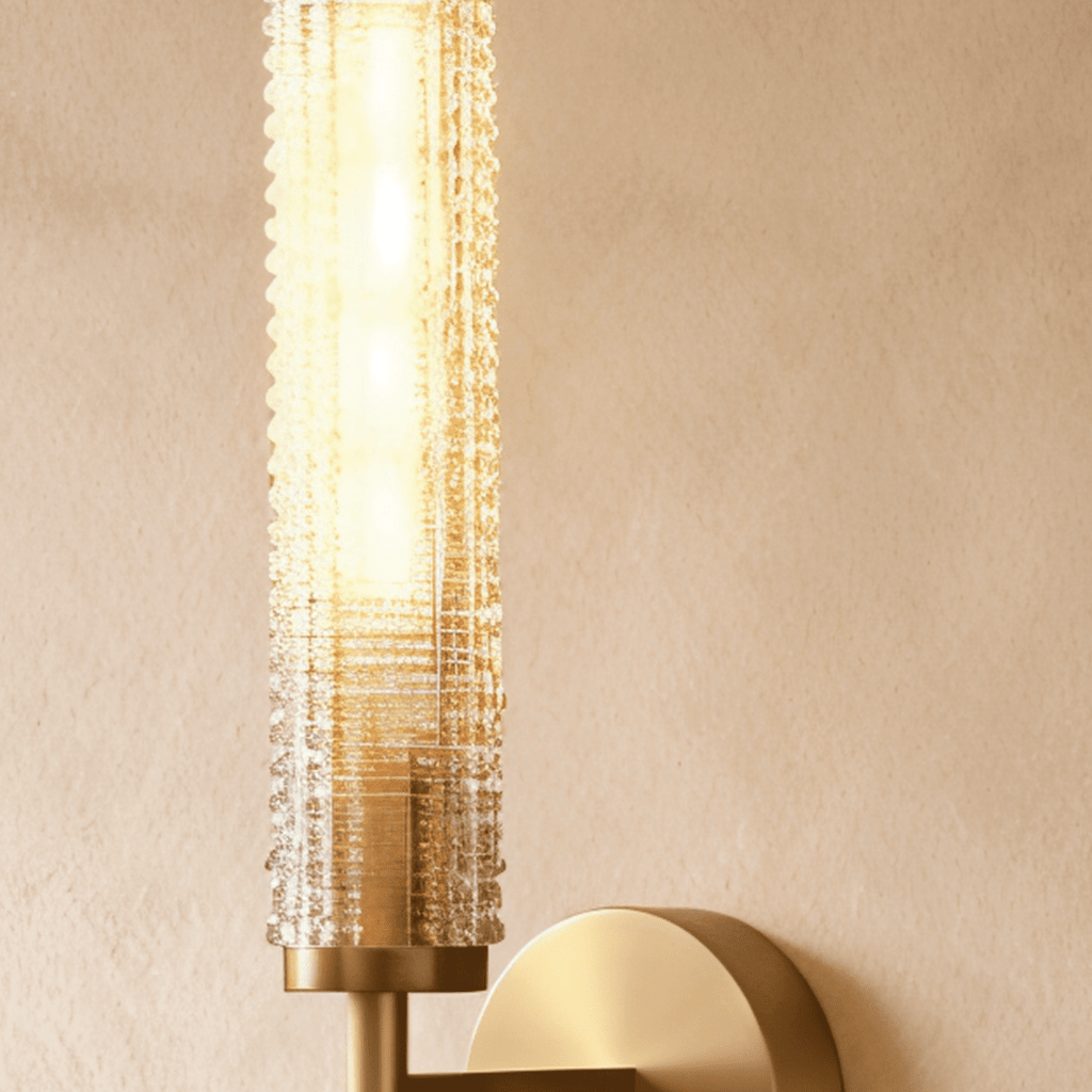 AuraLume Textured Cylindrical Glass Shade Wall Lamp in Brass or Iron