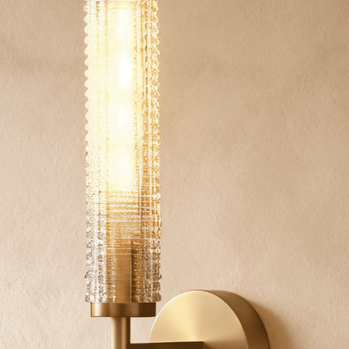 AuraLume Textured Cylindrical Glass Shade Wall Lamp in Brass or Iron