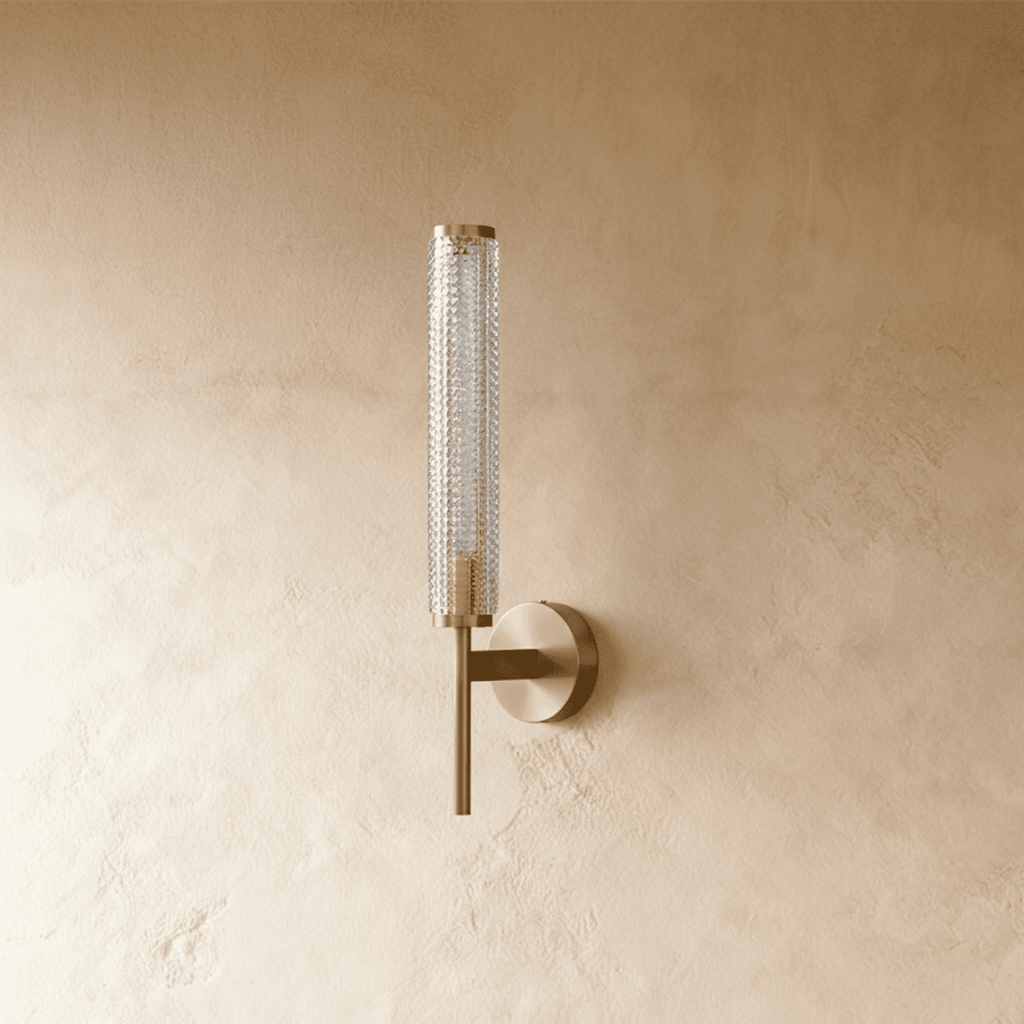 AuraLume Textured Cylindrical Glass Shade Wall Lamp in Brass or Iron
