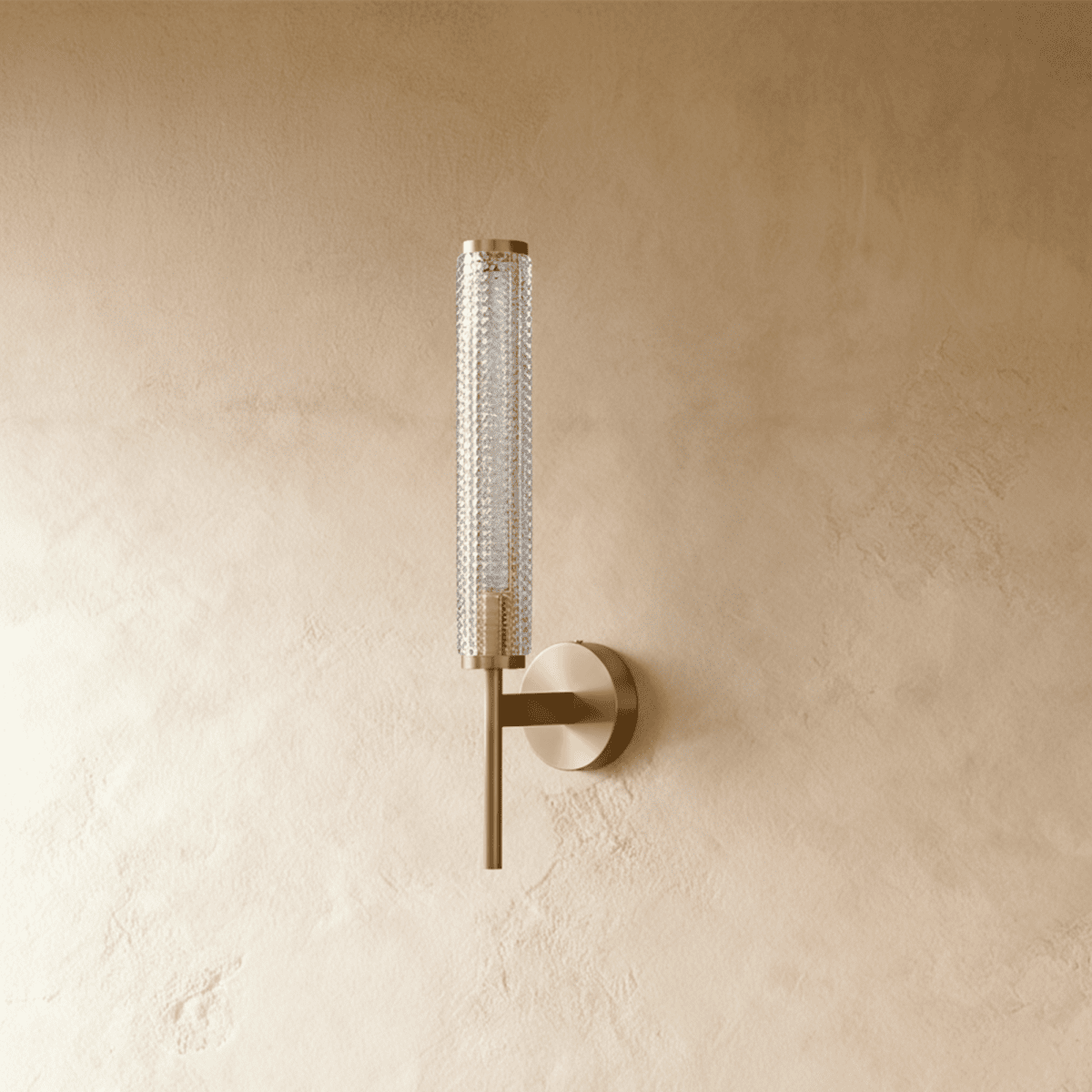 AuraLume Textured Cylindrical Glass Shade Wall Lamp in Brass or Iron