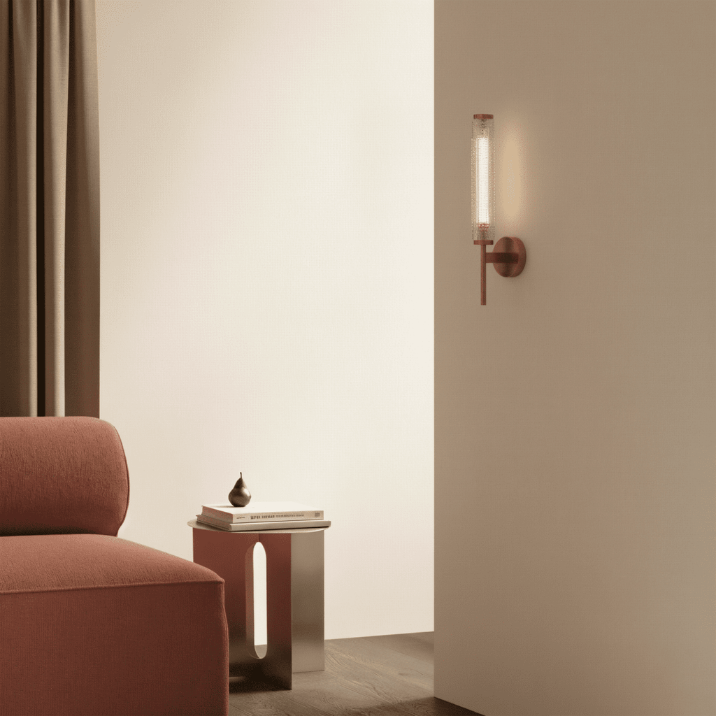 AuraLume Textured Cylindrical Glass Shade Wall Lamp in Brass or Iron