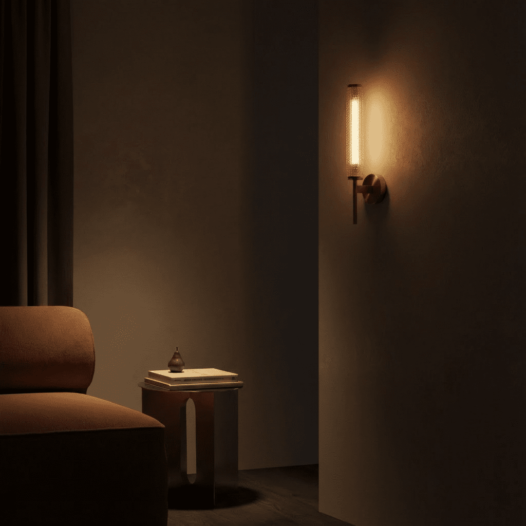 AuraLume Textured Cylindrical Glass Shade Wall Lamp in Brass or Iron